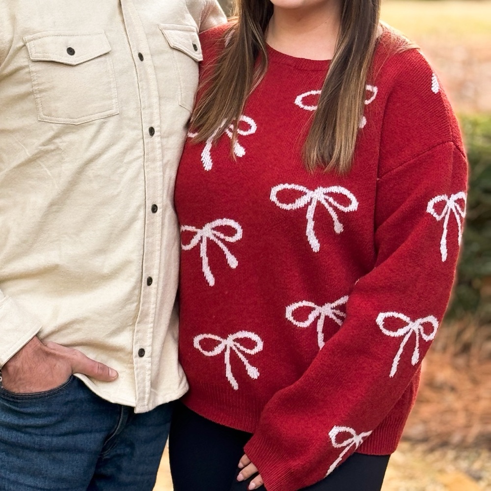 Red Bow Pattern Sweater - Picture 2 of 2